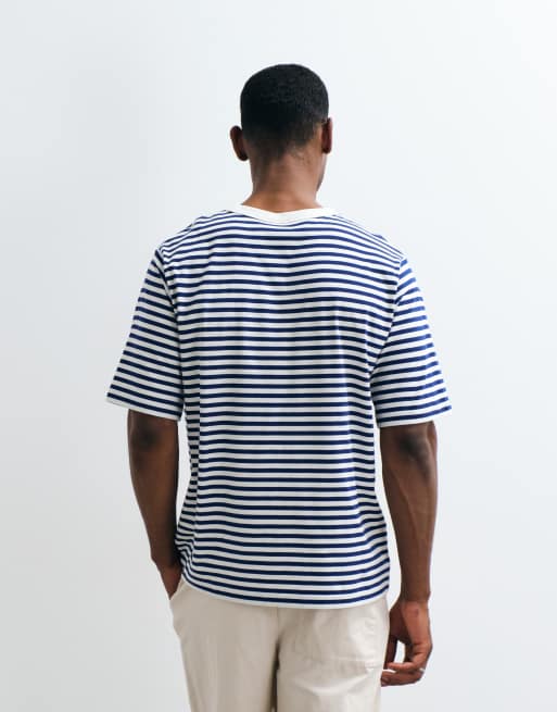ARKET pure cotton heavyweight oversized fit short sleeve t-shirt in blue stripe, 5 of 5