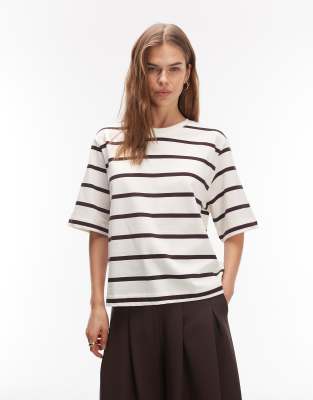 Arket Pure Cotton Heavyweight Striped Boxy Fit T-shirt In Neutral