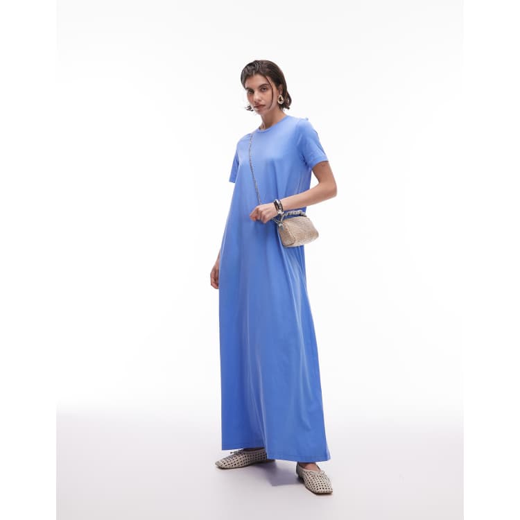 jersey fabric maxi dress ARKET pure cotton with short sleeves in blue sports jersey dress