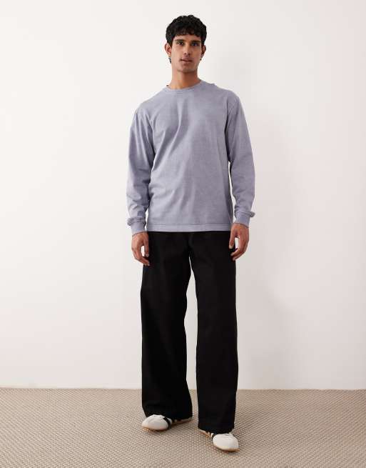 ARKET pure cotton jersey oversized fit long sleeve t-shirt in washed blue