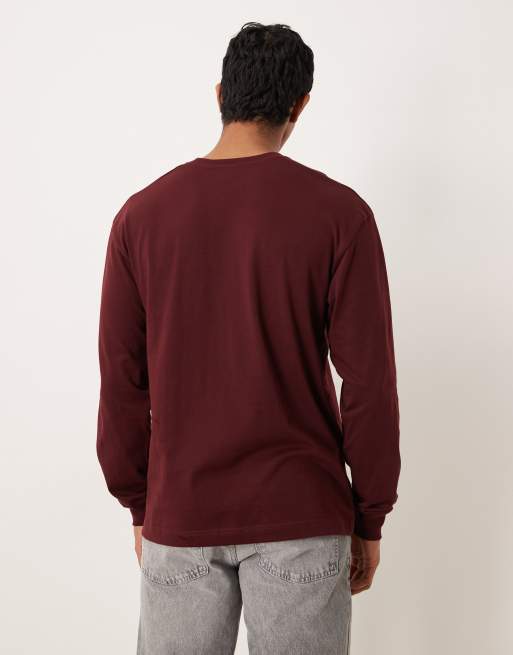 ARKET pure cotton jersey oversized high neck long sleeve t-shirt in burgundy , 3 of 5