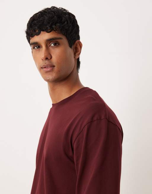 ARKET pure cotton jersey oversized high neck long sleeve t-shirt in burgundy , 4 of 5