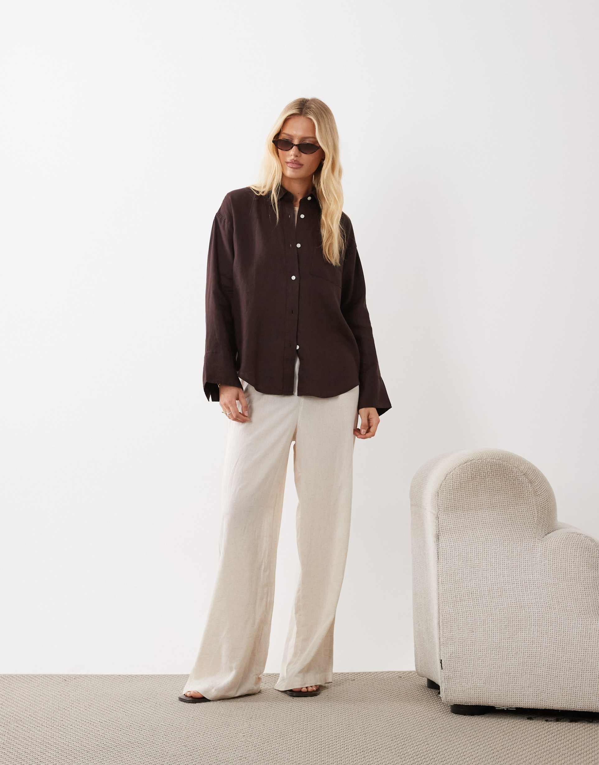 arket pure cotton linen shirt in chocolate brown