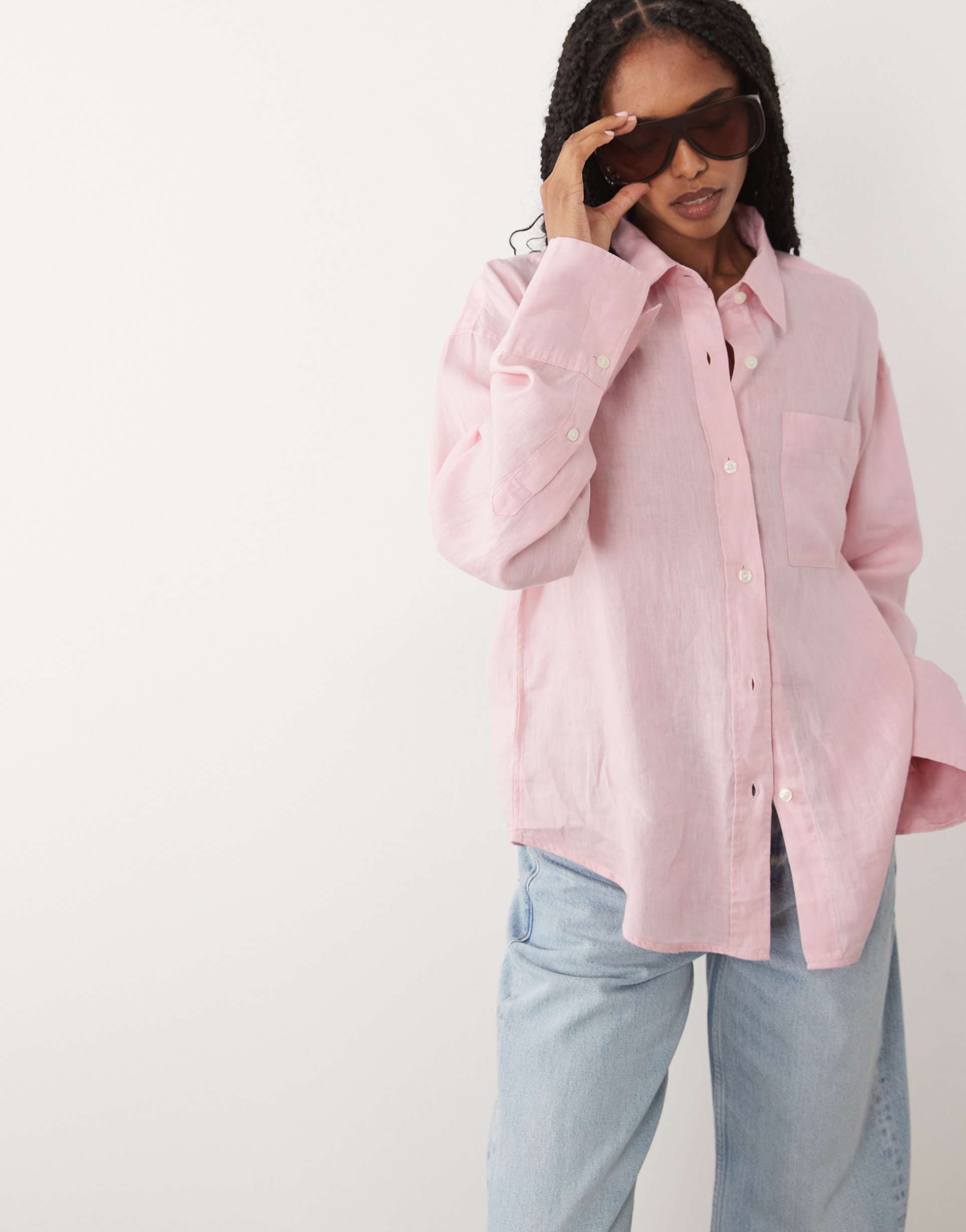 arket pure cotton linen shirt in light pink - part of a set
