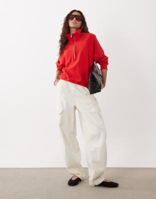 Arket Pure Cotton Long Sleeve Half Zip Athleisure Sweater In Red