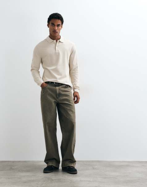 ARKET pure cotton long sleeve polo shirt in beige - view 1