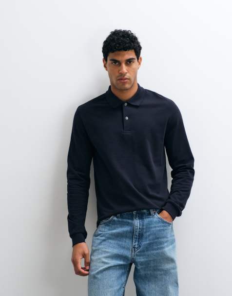 ARKET pure cotton long sleeve polo shirt in dark blue - view 1
