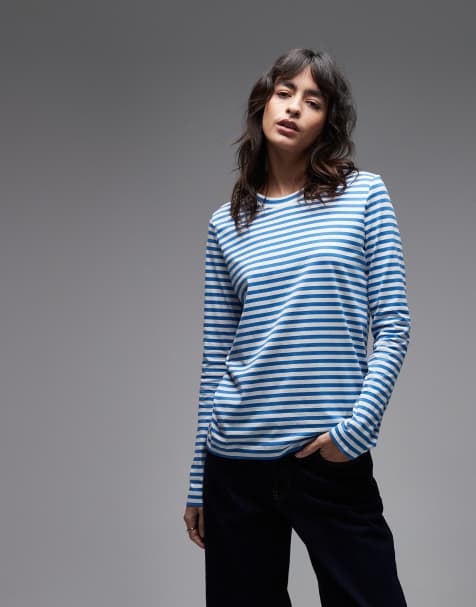 ARKET pure cotton long sleeve t-shirt in blue and white stripes
