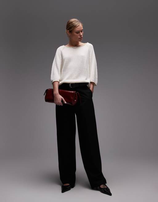 ARKET pure cotton loose knit sweater with 3/4 sleeves in off white, 3 of 4