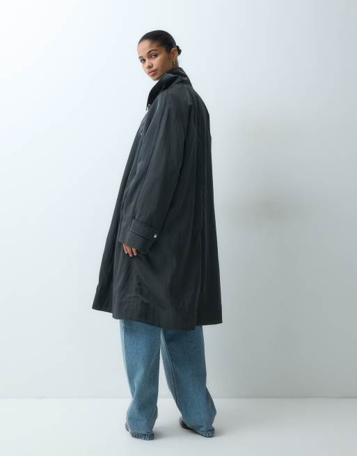 ARKET pure cotton mid length trench style a-lined car coat in dark grey, 4 of 4