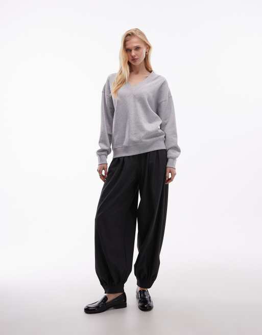 ARKET pure cotton oversized v neck sweatshirt in grey marl, 2 of 4