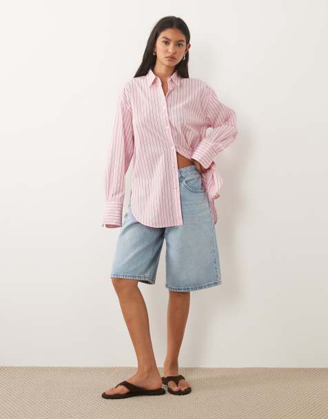ARKET pure cotton pinstripe shirt in light pink stripe - view 1