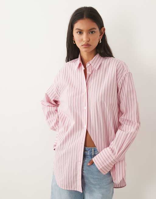 ARKET pure cotton pinstripe shirt in light pink stripe, 2 of 4