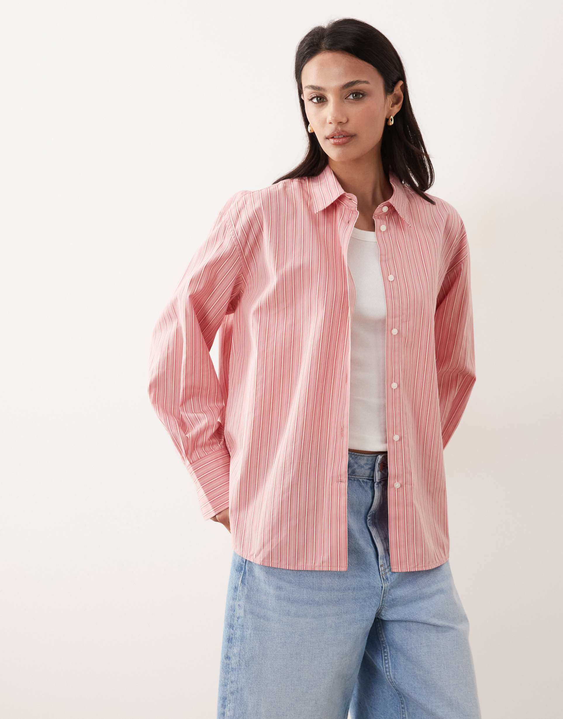 arket pure cotton pinstripe shirt in light pink