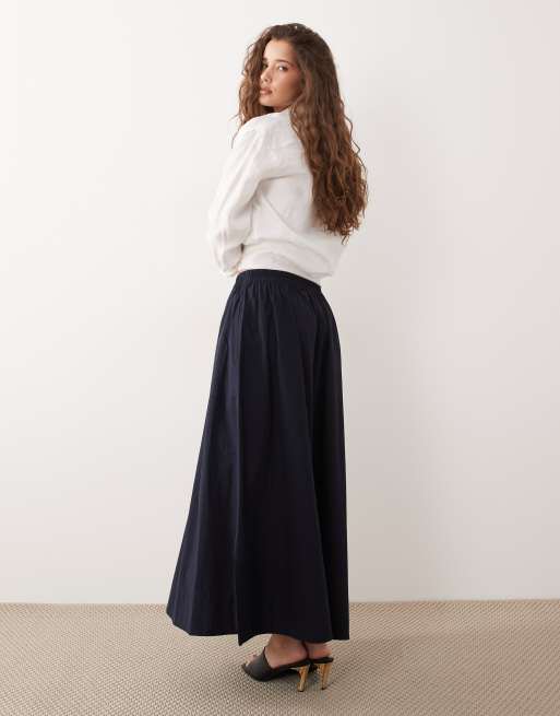 ARKET pure cotton pleated maxi skirt with slit in dark blue, 5 of 5