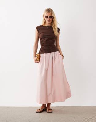 ARKET pure cotton pleated maxi skirt with slit in light pink