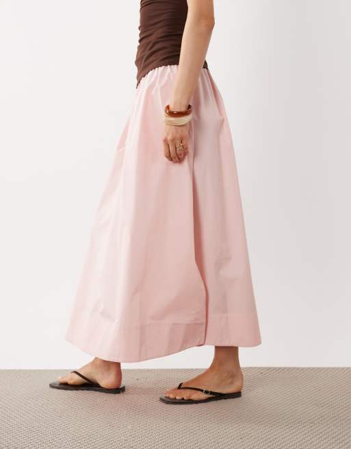 ARKET pure cotton pleated maxi skirt with slit in light pink, 2 of 5