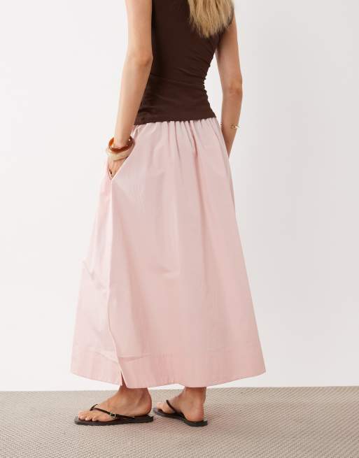 ARKET pure cotton pleated maxi skirt with slit in light pink, 5 of 5