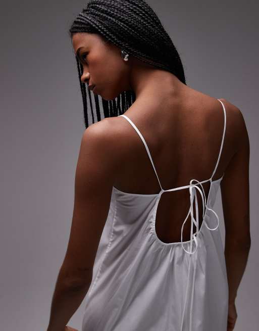 ARKET pure cotton poplin maxi beach dress with spaghetti straps in white, 3 of 4