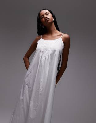 ARKET pure cotton poplin maxi beach dress with spaghetti straps in white |  ASOS