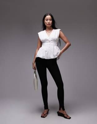 ARKET pure cotton poplin pintuck blouse with corset waist in white - view 1