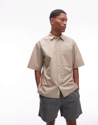 ARKET pure cotton poplin shirt with short sleeves in light beige - view 1