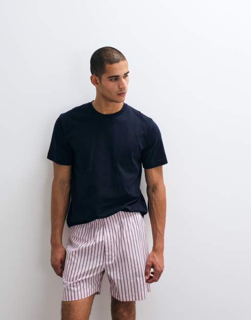 ARKET pure cotton poplin shorts in light pink with navy stripe, 2 of 5