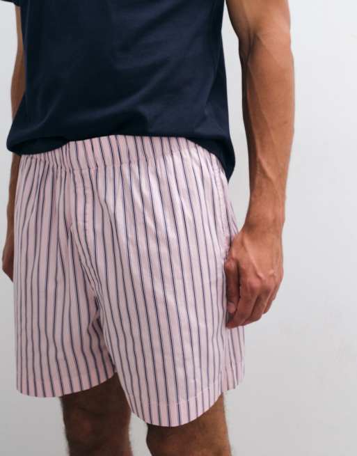 ARKET pure cotton poplin shorts in light pink with navy stripes, 4 of 5