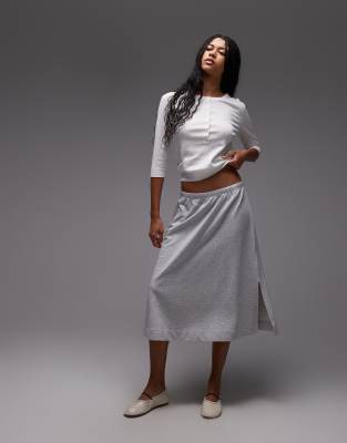 pure cotton pull-on midaxi skirt in gray