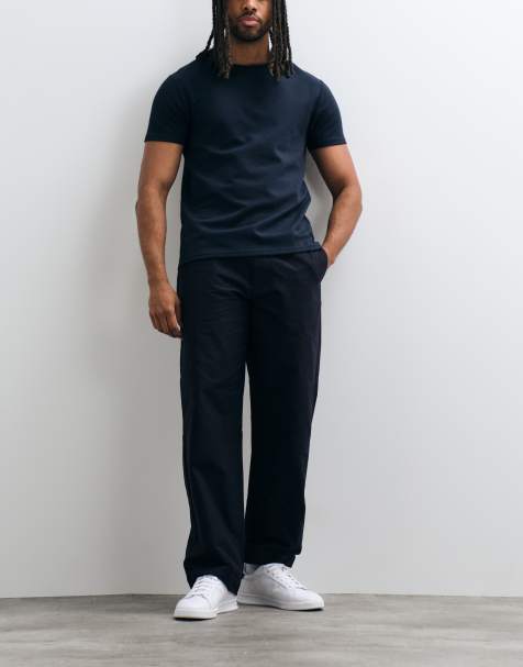ARKET pure cotton pull on smart trouser in navy blue
