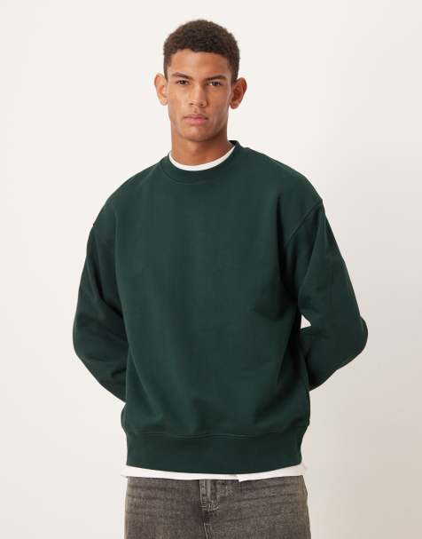 ARKET pure cotton relaxed terry sweatshirt in dark green - view 1