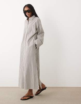ARKET pure cotton shirt dress in brown stripe