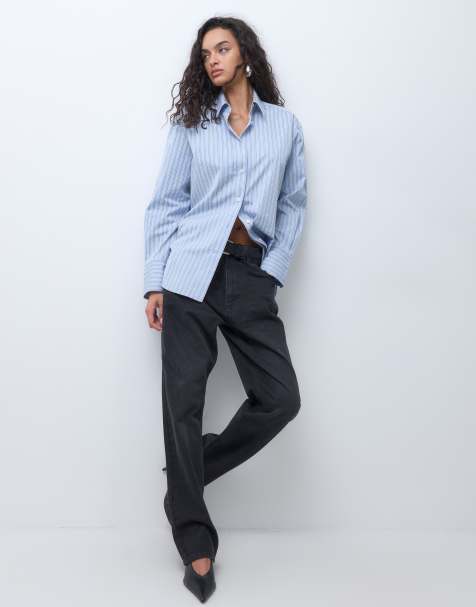 ARKET pure cotton shirt in blue & burgundy stripe - view 1