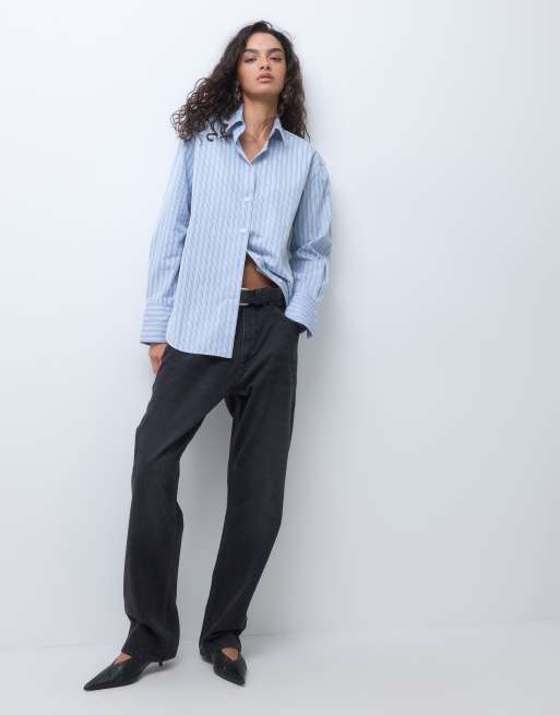 ARKET pure cotton shirt in blue & burgundy stripe, 3 of 5