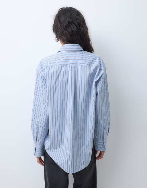 ARKET pure cotton shirt in blue & burgundy stripe, 4 of 5