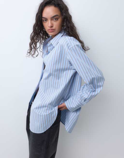 ARKET pure cotton shirt in blue & burgundy stripe, 5 of 5