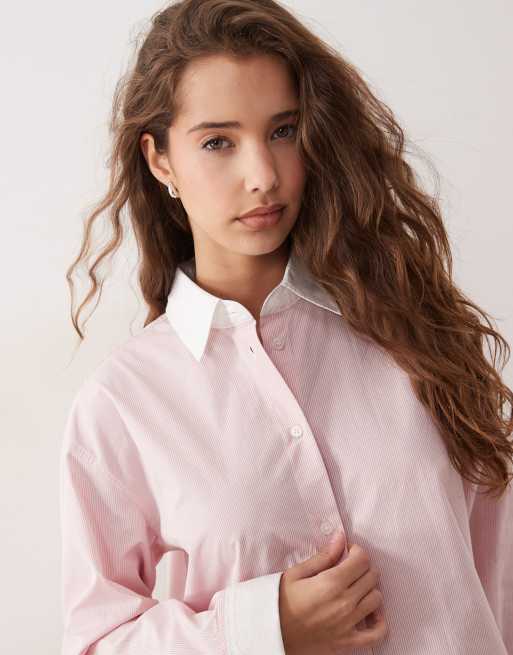 ARKET pure cotton shirt in pink stripe, 3 of 4
