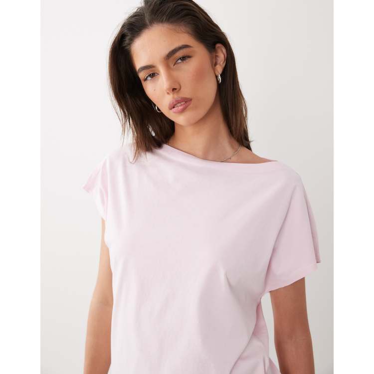 ARKET pure cotton short sleeve asymmetric top in light pink | ASOS