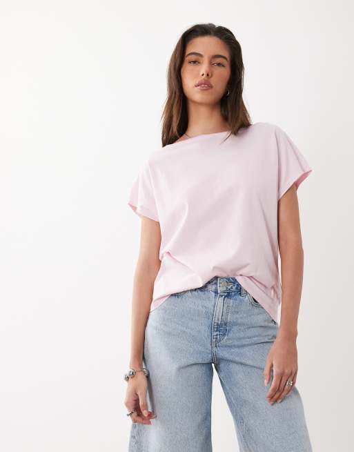 ARKET pure cotton short sleeve asymmetric top in light pink, 3 of 4