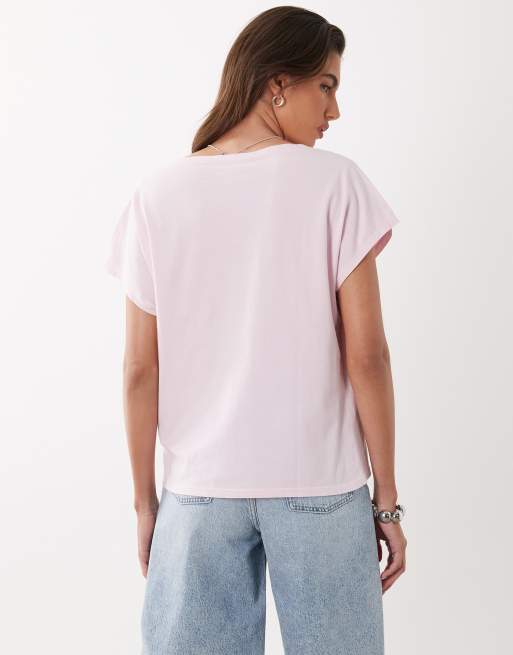 ARKET pure cotton short sleeve asymmetric top in light pink, 4 of 4