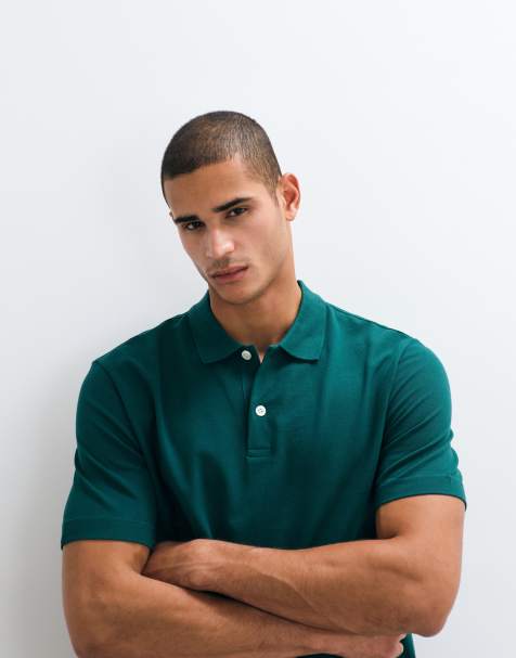 ARKET pure cotton short sleeve polo in green - view 1