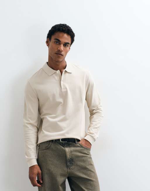 ARKET pure cotton short sleeve polo shirt in beige, 3 of 5