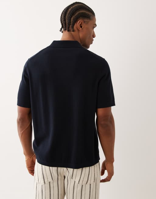 ARKET pure cotton short sleeve polo shirt in navy blue, 4 of 5