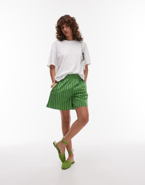 ARKET pure cotton shorts with pull-on waist in green stripe - view 1