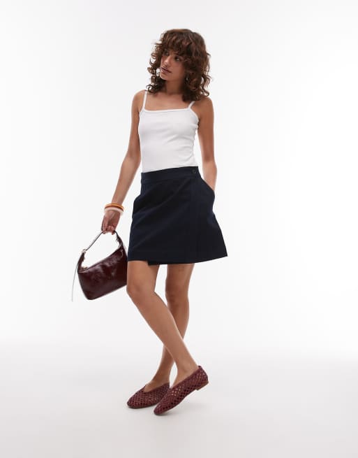 ARKET pure cotton twill wrap mini skirt in navy blue, 2 of 5