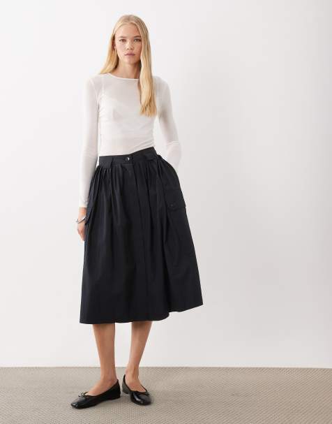 ARKET pure cotton utility midi skirt in black - view 1