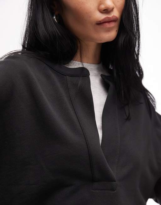 ARKET pure cotton V-neck sweatshirt in black, 3 of 4