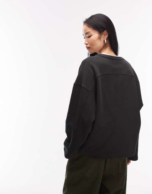 ARKET pure cotton V-neck sweatshirt in black, 4 of 4