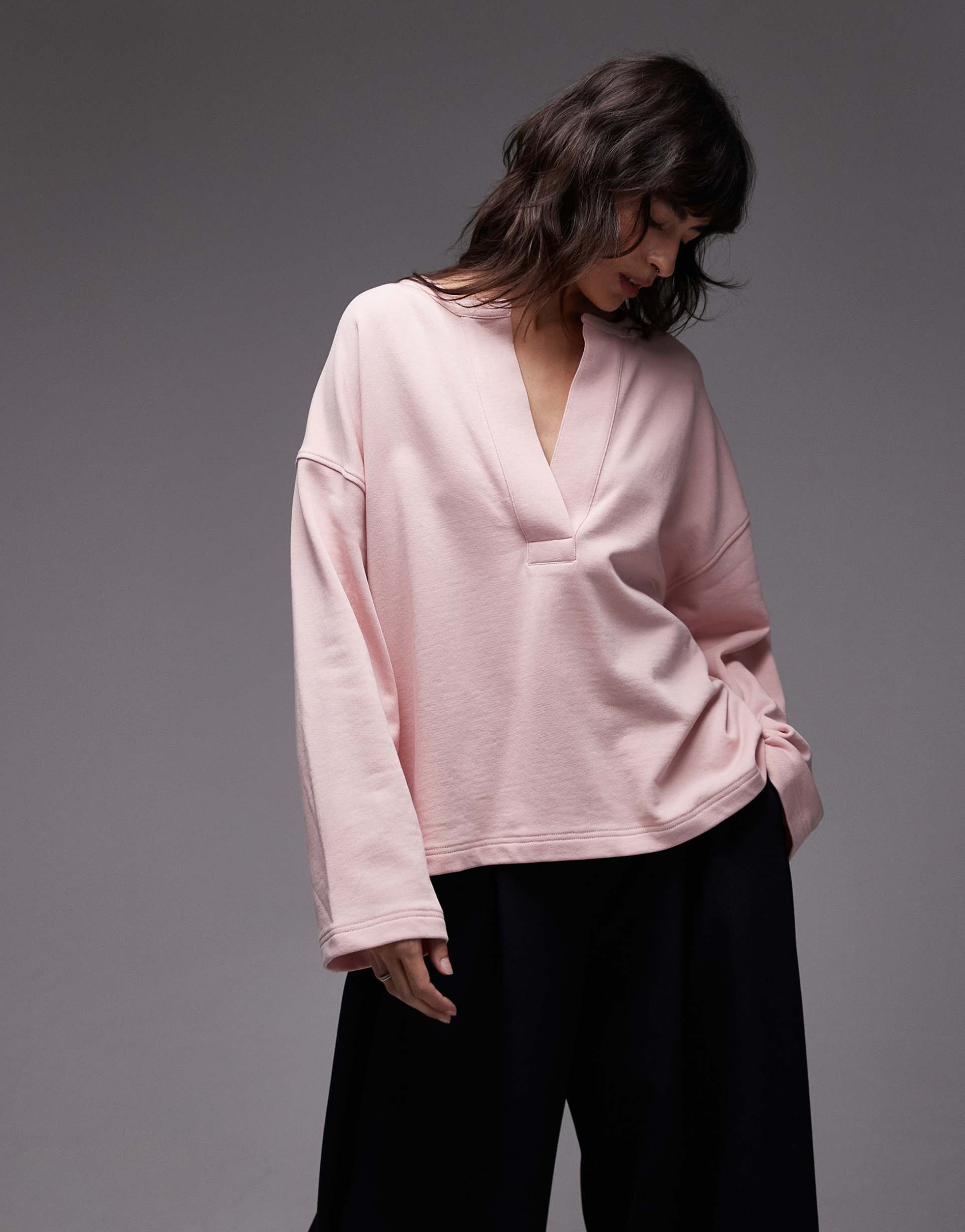 arket pure cotton v-neck sweatshirt in light pink
