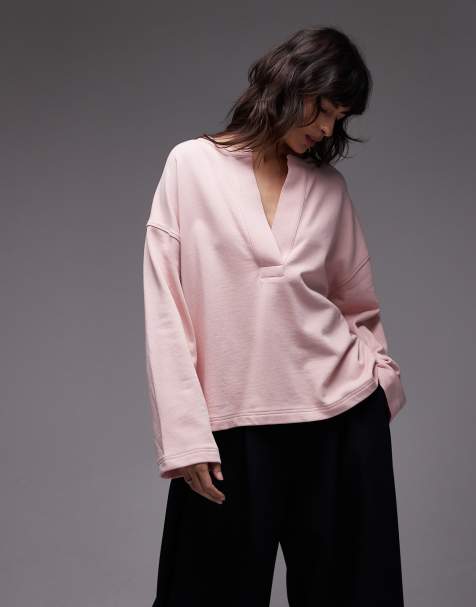 ARKET pure cotton v neck sweatshirt in light pink